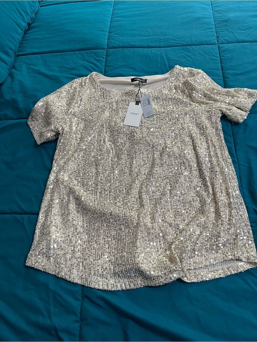 Studio Y Maurices Cream Sequin Mini Skirt